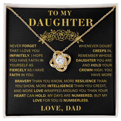 To My Daughter  - Bravery    - Love Knot Necklace