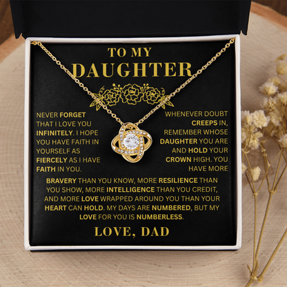 To My Daughter  - Bravery    - Love Knot Necklace