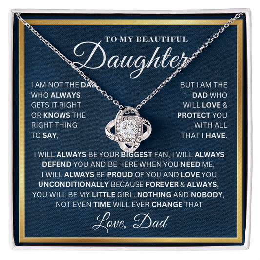 To My Beautiful Daughter -  Always Your Biggest Fan - Love Knot Necklace