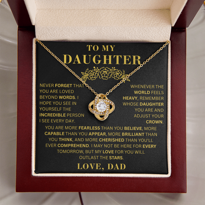 To My Daughter  - Fearless  - Love Knot Necklace
