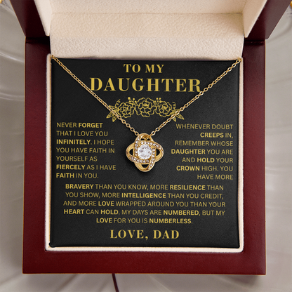 To My Daughter  - Bravery    - Love Knot Necklace